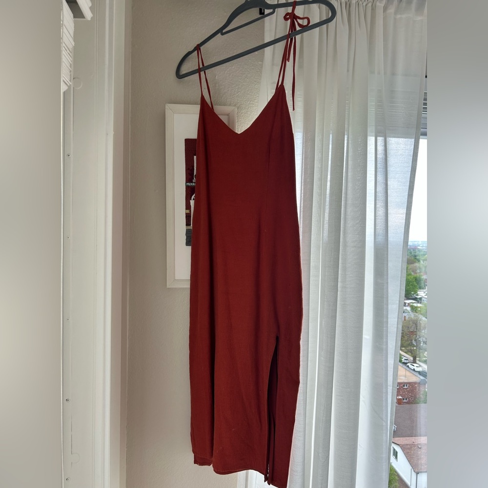 Abercrombie Midi Rust Linen Dress